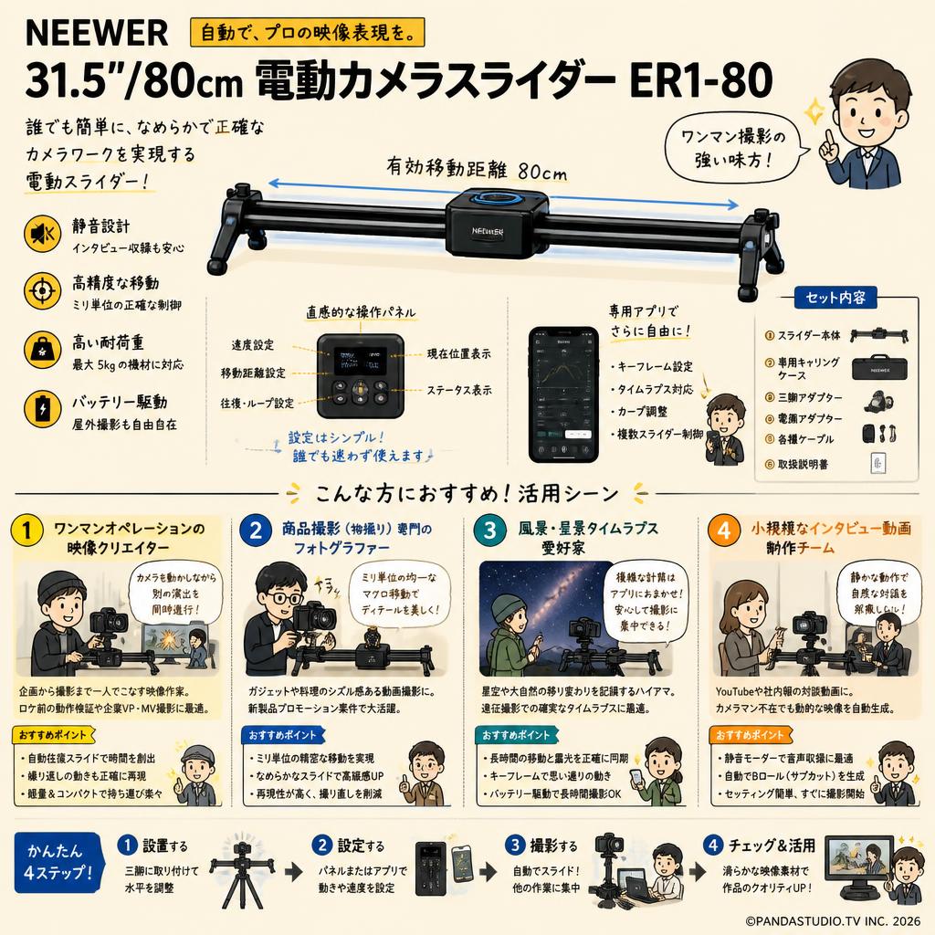 NEEWER 31.5"/80cm 電動カメラスライダー ER1-80 おもな対象のお客様