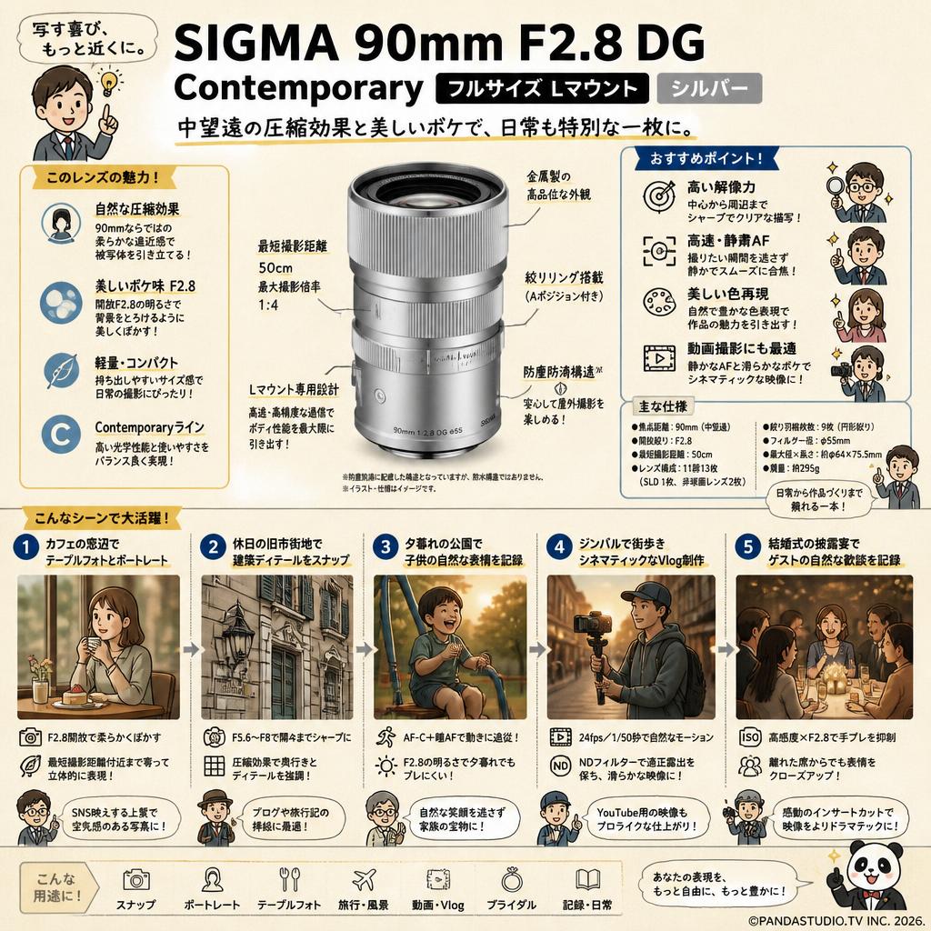 SIGMA 90mm F2.8 DG Contemporary フルサイズ Lマウント シルバー 用途