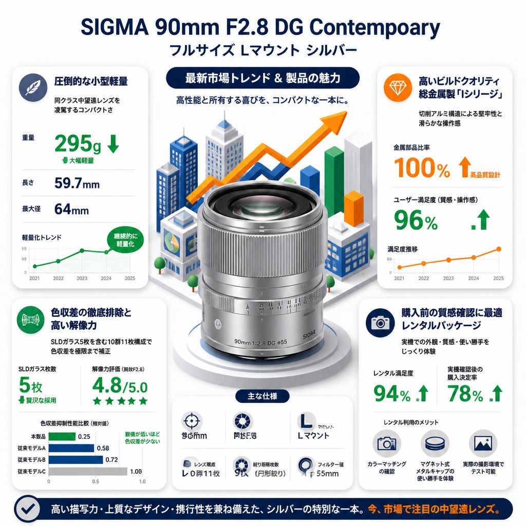 SIGMA 90mm F2.8 DG Contemporary フルサイズ Lマウント シルバー セールスポイント