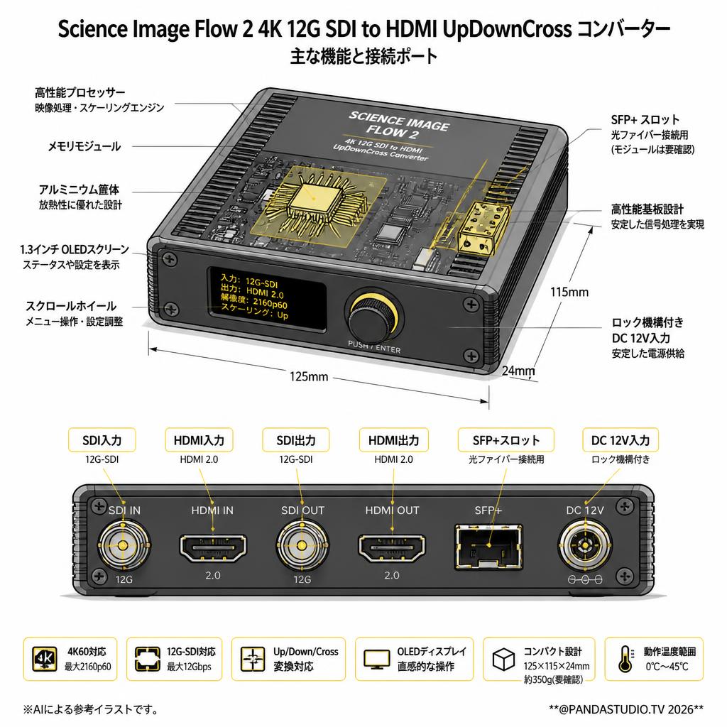 Science Image Flow 2 4K 12G SDI to HDMI UpDownCross Converters スペック