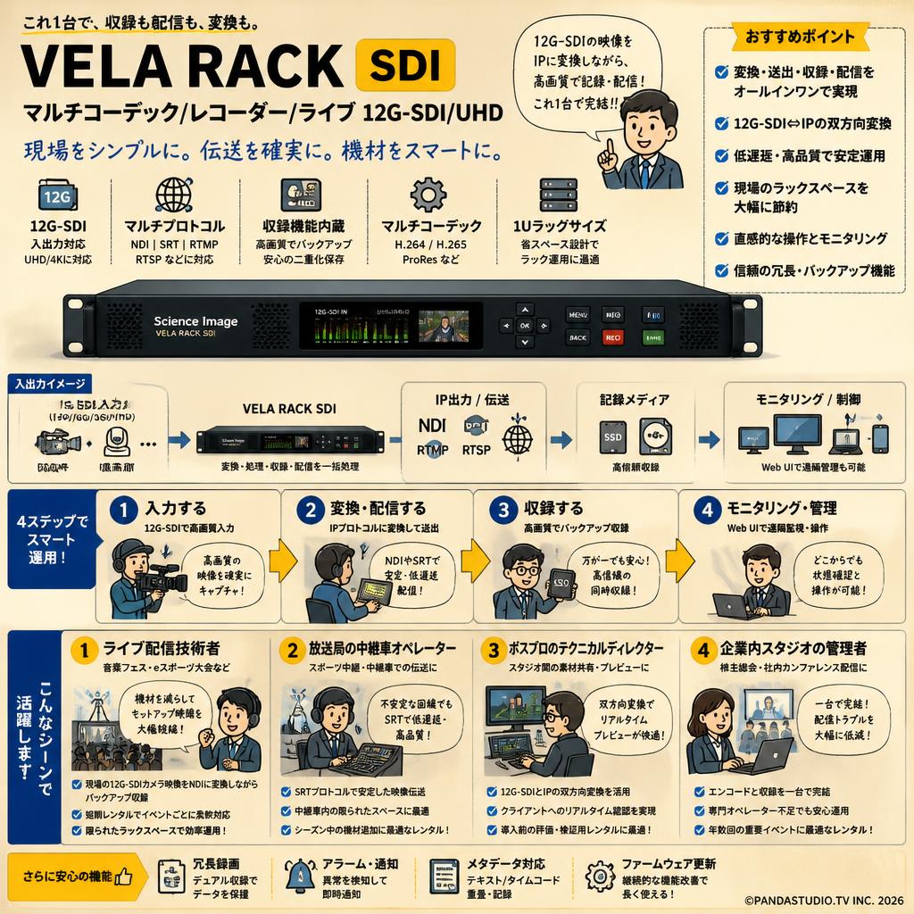Science Image VELA RACK SDIマルチコーデック/レコーダー/ライブ 12G-SDI/UHD おもな対象のお客様