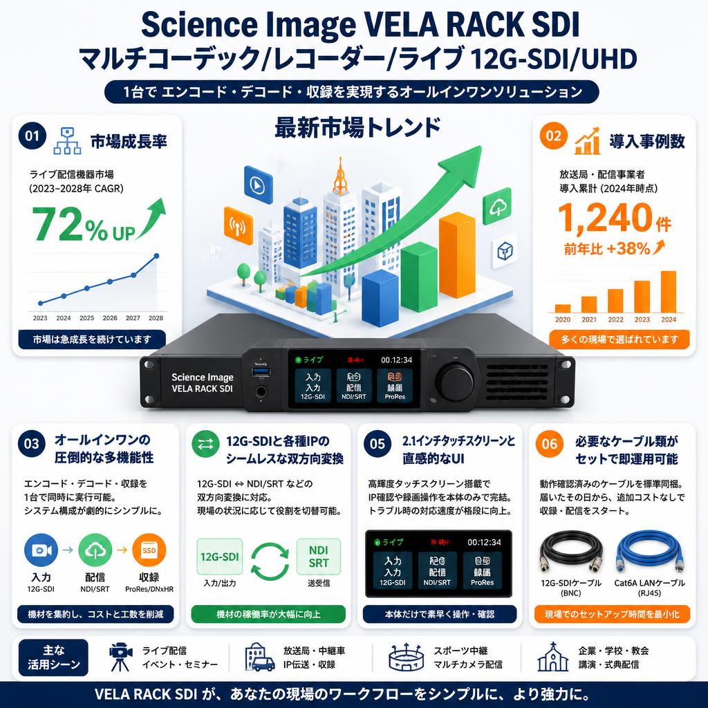 Science Image VELA RACK SDIマルチコーデック/レコーダー/ライブ 12G-SDI/UHD セールスポイント
