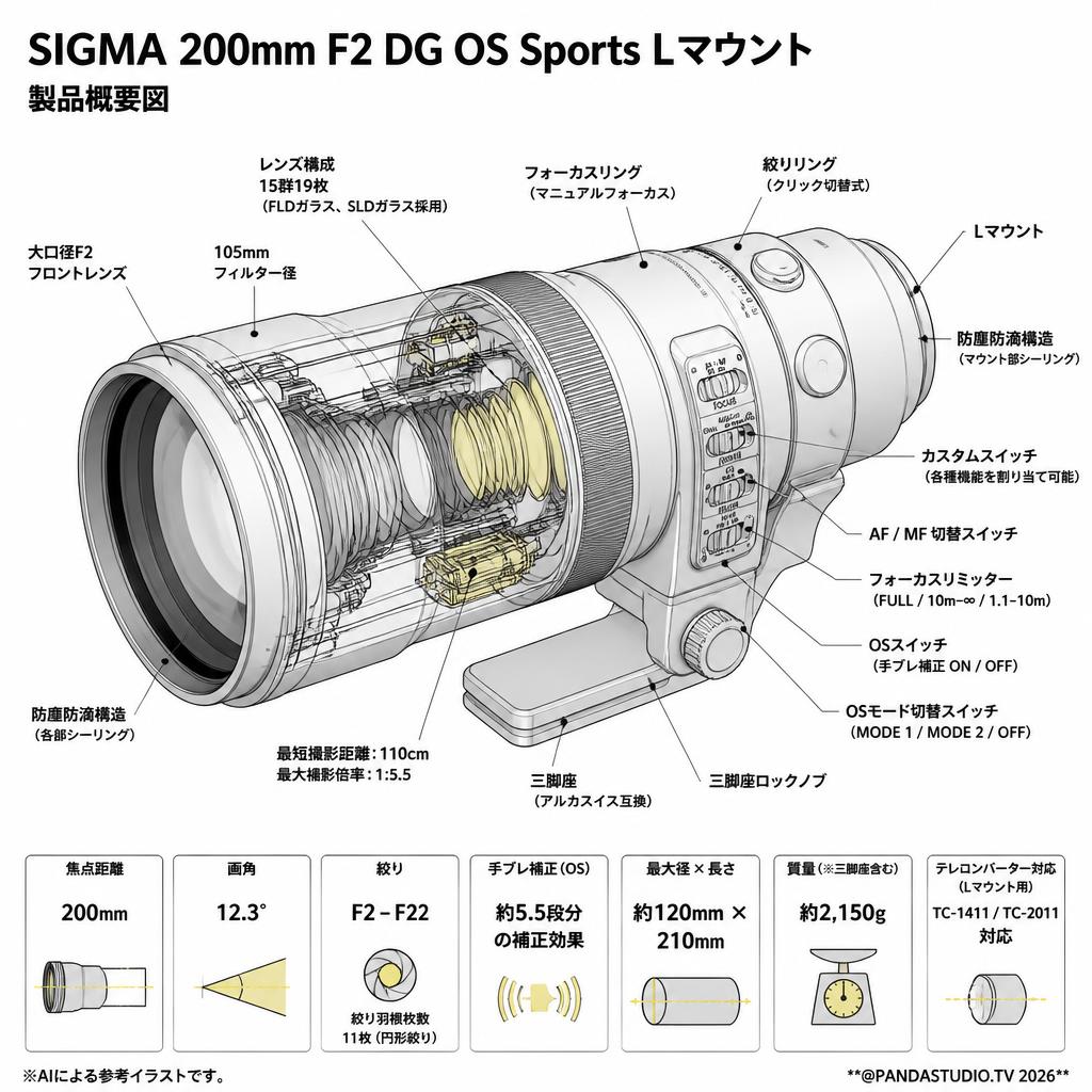 SIGMA 200mm F2 DG OS Sports Lマウント スペック