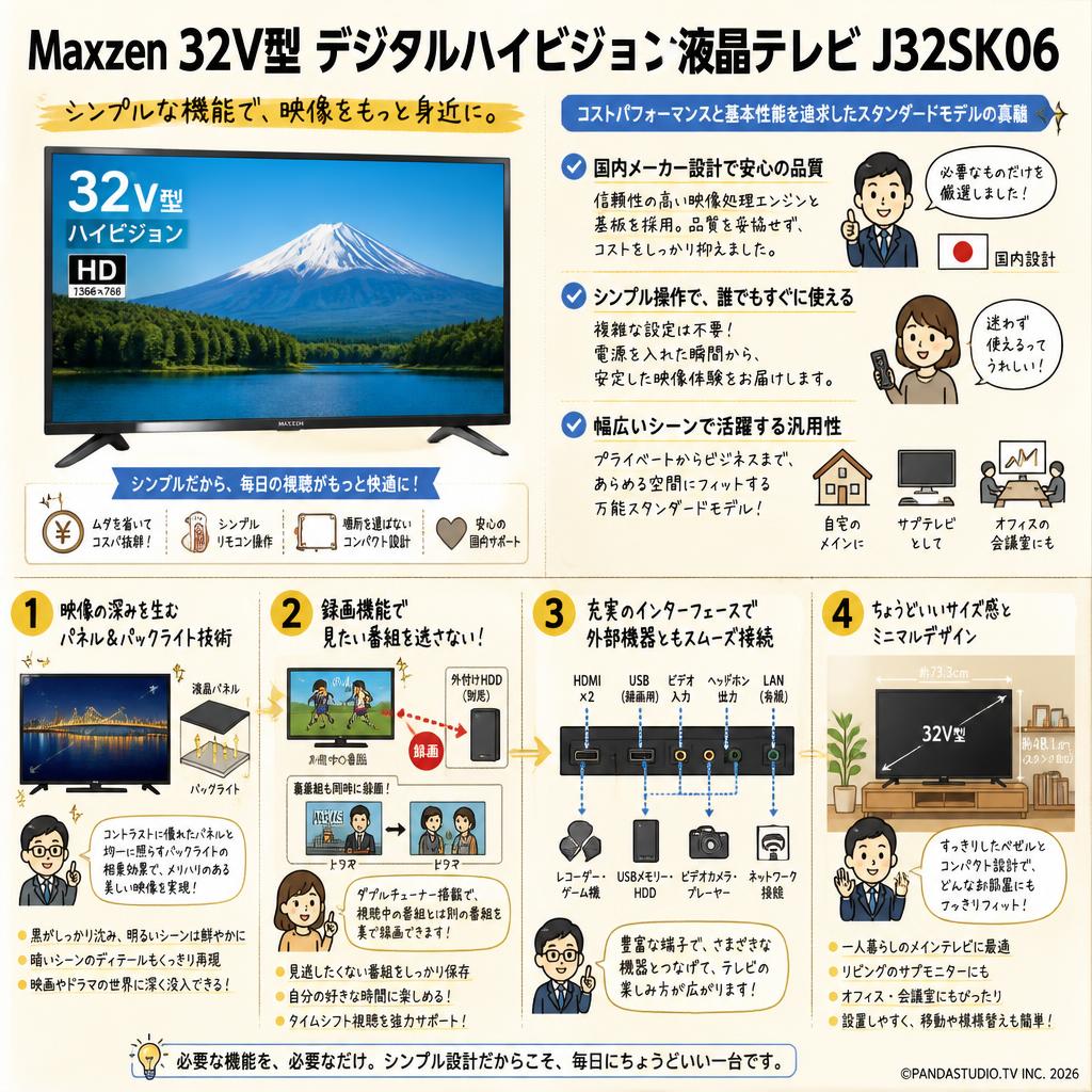 Maxzen  32V型 デジタルハイビジョン液晶テレビ	J32SK06 概要
