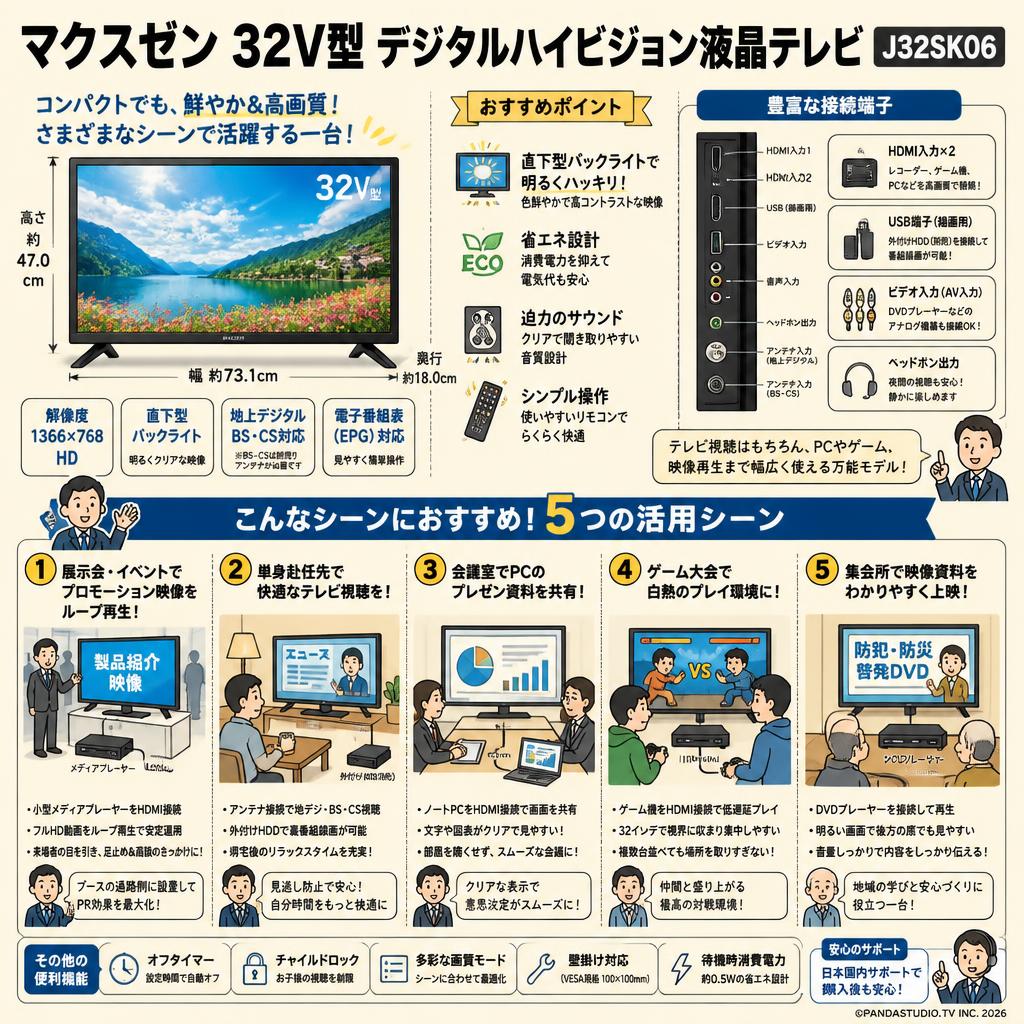 Maxzen  32V型 デジタルハイビジョン液晶テレビ	J32SK06 用途