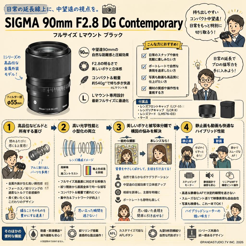 SIGMA 90mm F2.8 DG Contemporary フルサイズ Lマウント ブラック 概要