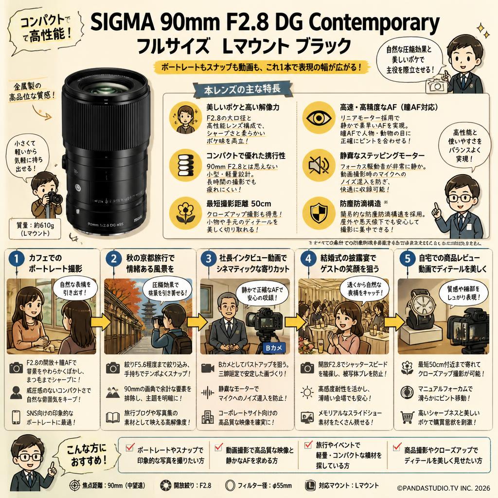 SIGMA 90mm F2.8 DG Contemporary フルサイズ Lマウント ブラック 用途