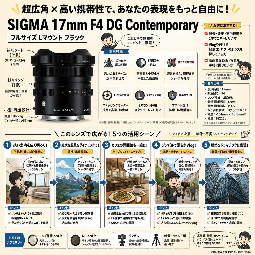 SIGMA 17mm F4 DG Contemporary フルサイズ Lマウント ブラック 用途