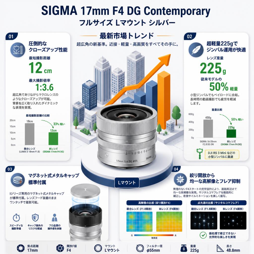 SIGMA 17mm F4 DG Contemporary フルサイズ Lマウント シルバー セールスポイント