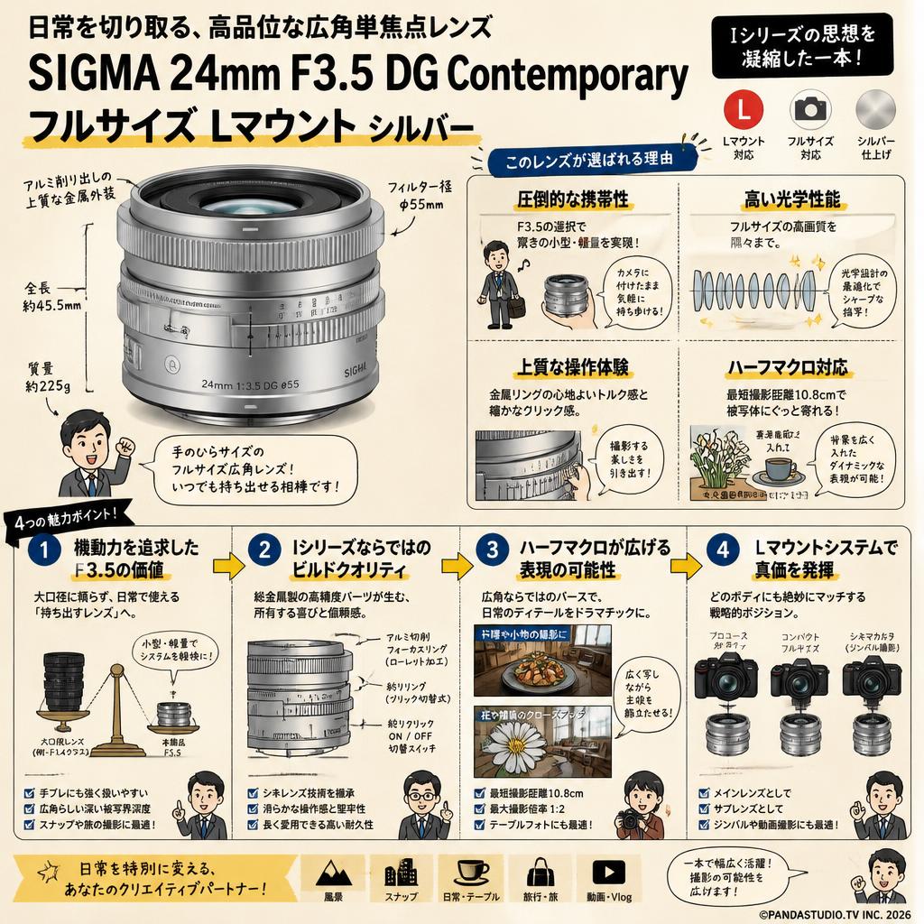 SIGMA 24mm F3.5 DG Contemporary フルサイズ Lマウント シルバー 概要