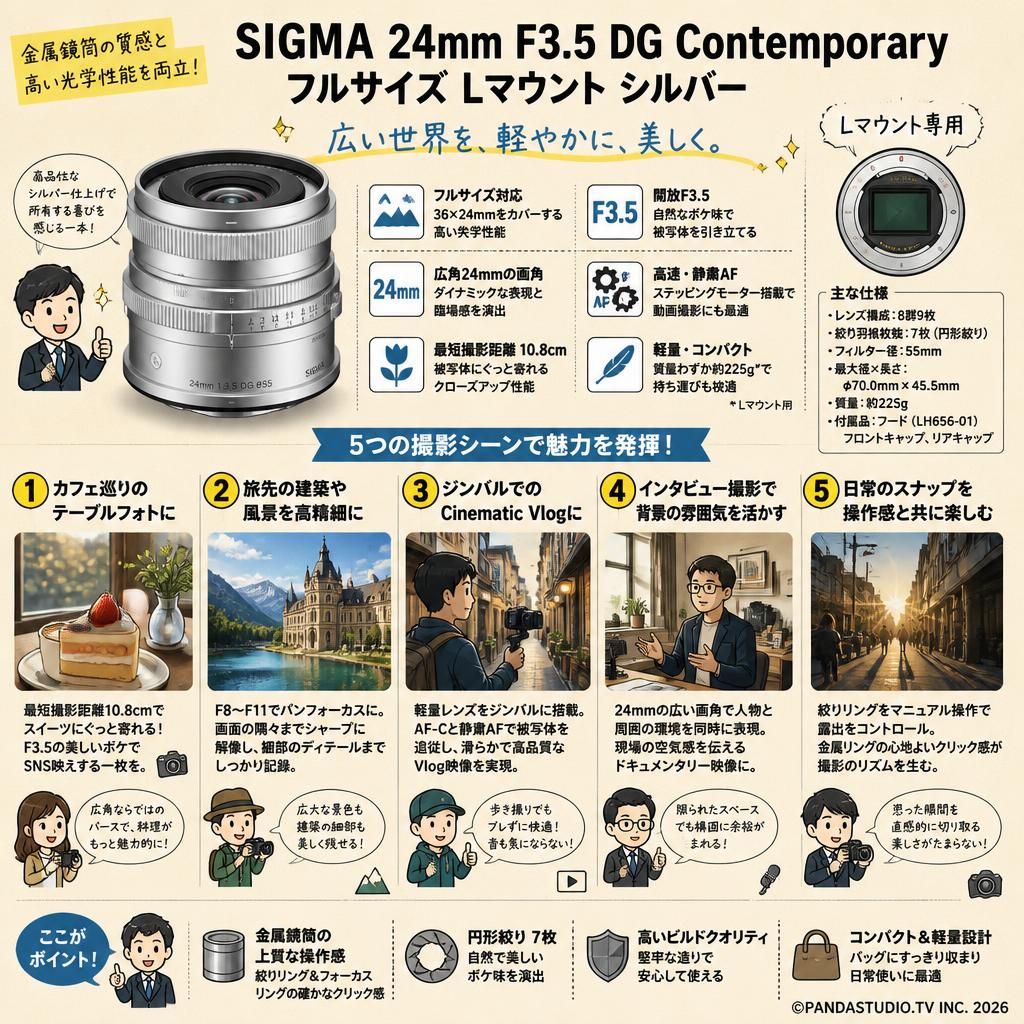 SIGMA 24mm F3.5 DG Contemporary フルサイズ Lマウント シルバー 用途