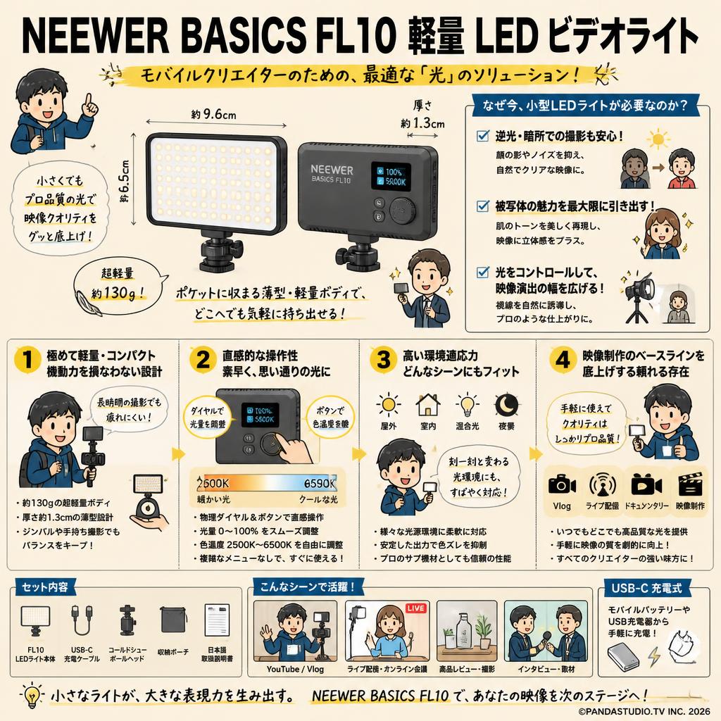 NEEWER BASICS FL10 軽量 LED ビデオライト 概要