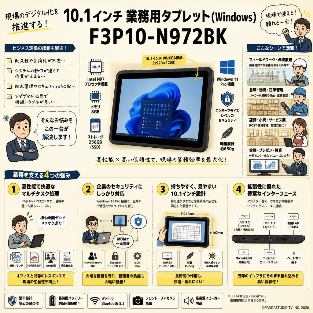 10.1インチ 業務用タブレット(Windows) F3P10-N972BK 概要
