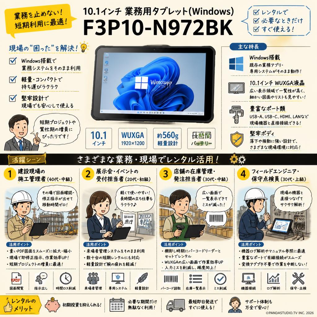 10.1インチ 業務用タブレット(Windows) F3P10-N972BK おもな対象のお客様