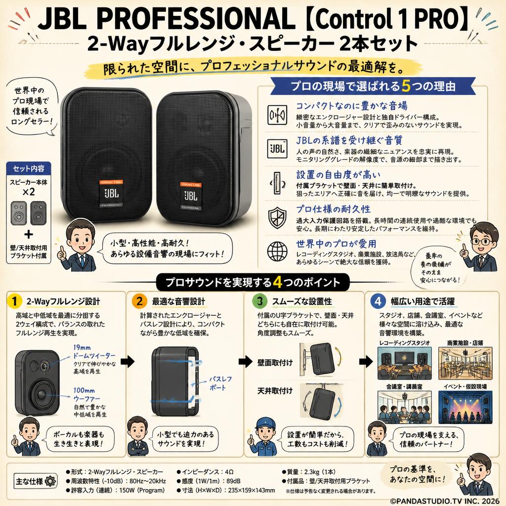 JBL PROFESSIONAL【Control 1 PRO】2-Wayフルレンジ・スピーカー 2本セット 概要