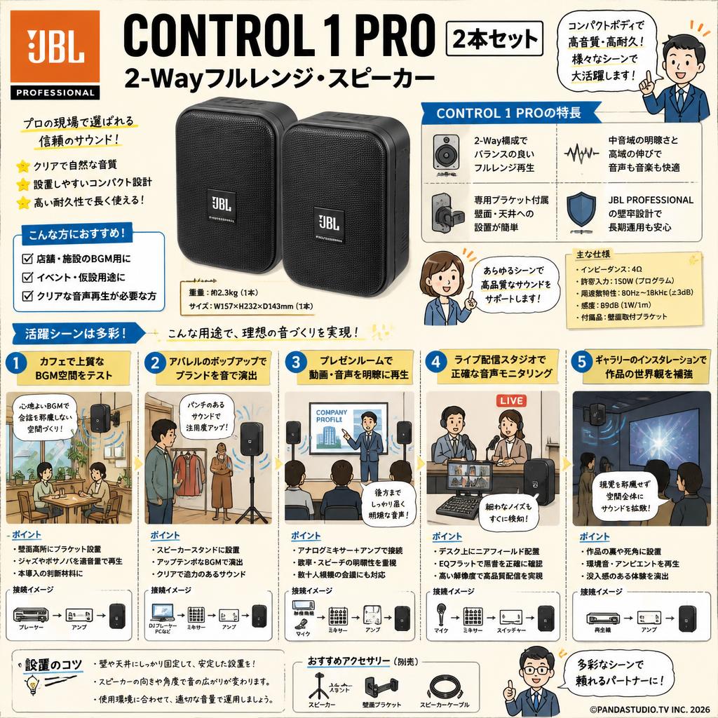 JBL PROFESSIONAL【Control 1 PRO】2-Wayフルレンジ・スピーカー 2本セット 用途