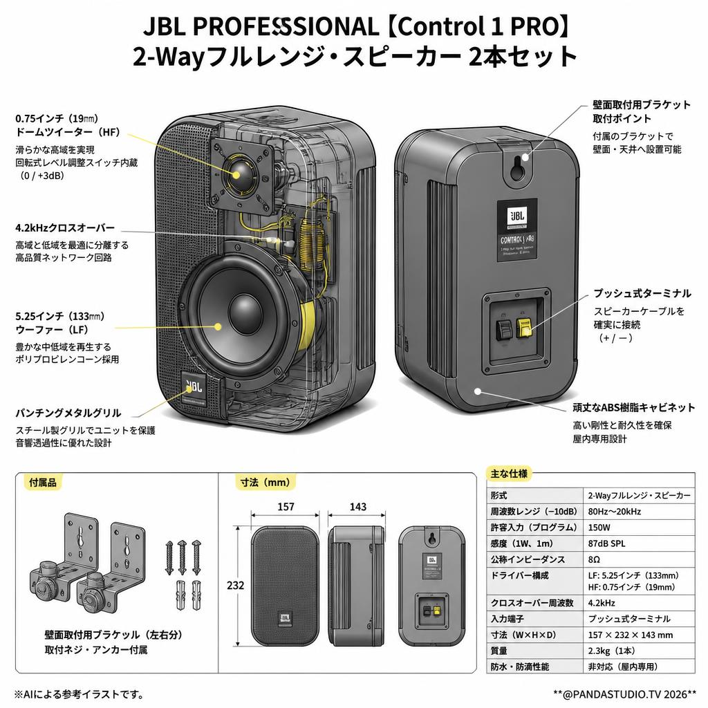 JBL PROFESSIONAL【Control 1 PRO】2-Wayフルレンジ・スピーカー 2本セット スペック
