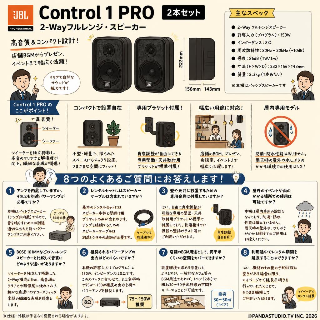 JBL PROFESSIONAL【Control 1 PRO】2-Wayフルレンジ・スピーカー 2本セット FAQ（よくある質問と答え）