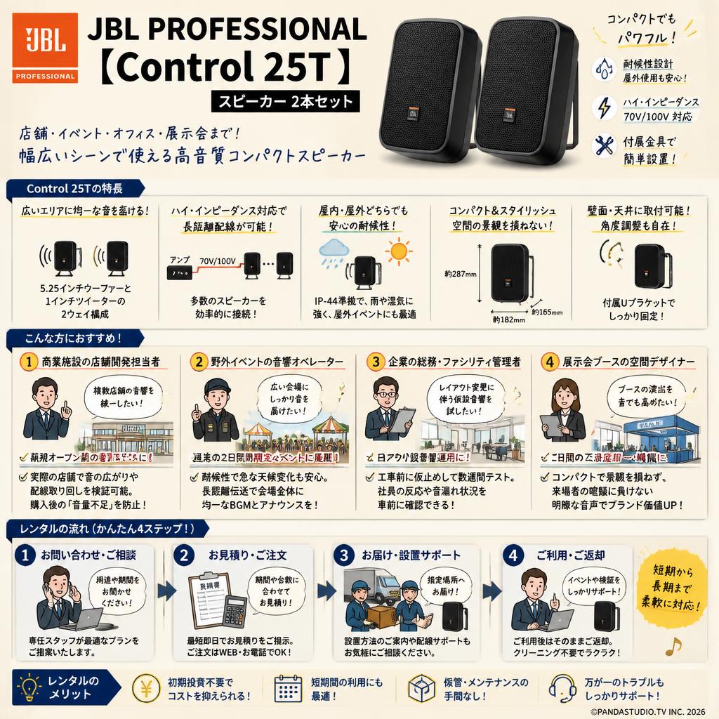 JBL PROFESSIONAL【Control 25T】 スピーカー 2本セット おもな対象のお客様