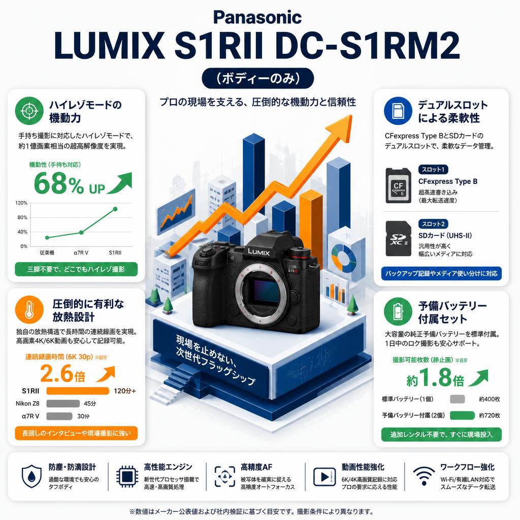 Panasonic LUMIX S1RII DC-S1RM2（ボディーのみ） セールスポイント