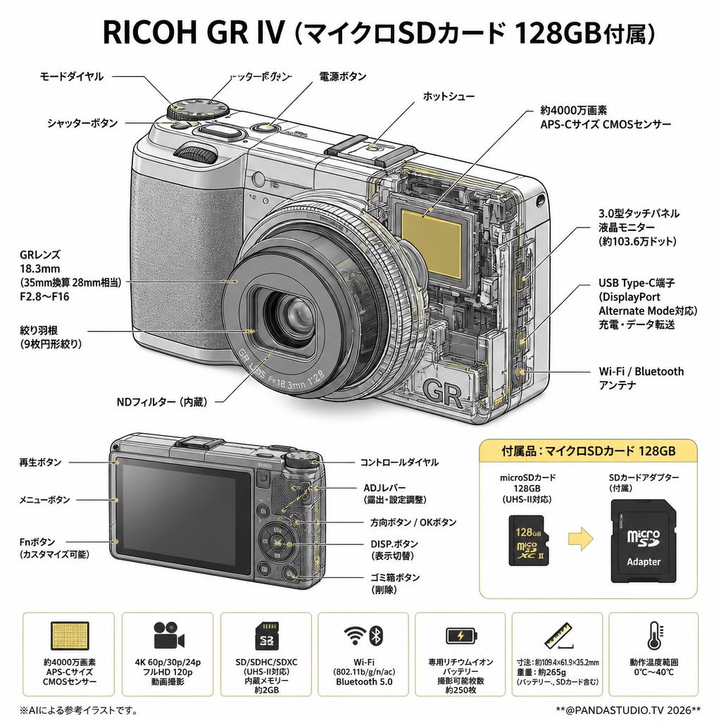 RICOH GR IV (マイクロSDカード 128GB付属） スペック