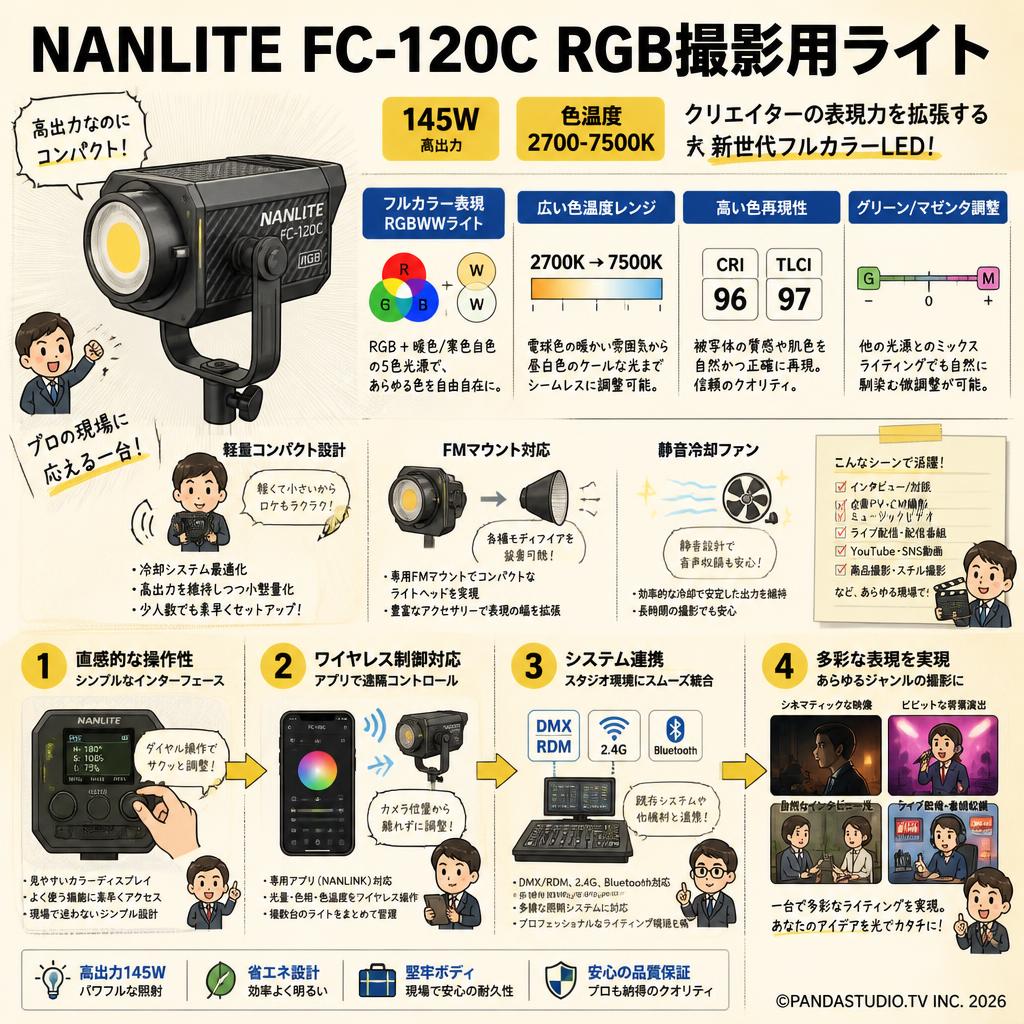 NANLITE FC-120C RGB撮影用ライト 145W 色温度2700-7500K 概要