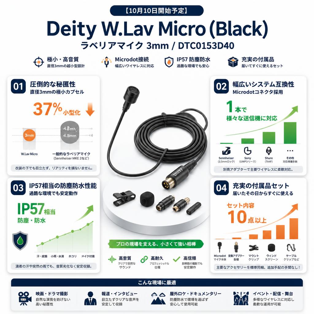 【10月10日開始予定】Deity  W.Lav Micro(Black)ラベリアマイク 3mm / DTC0153D40 セールスポイント