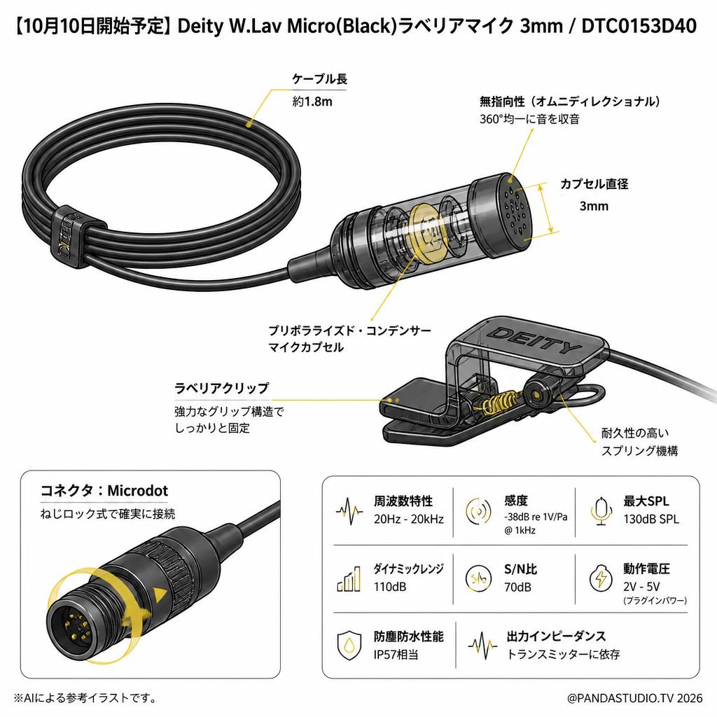 【10月10日開始予定】Deity  W.Lav Micro(Black)ラベリアマイク 3mm / DTC0153D40 スペック
