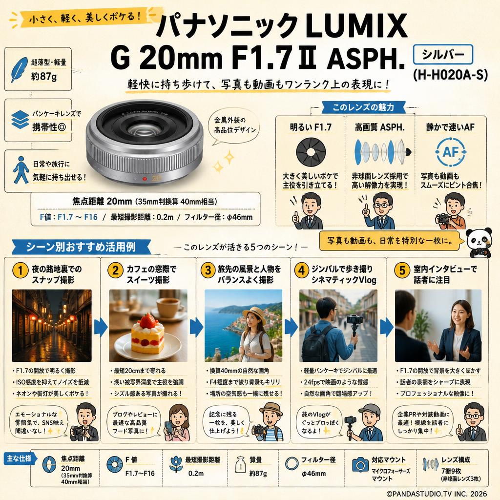 Panasonic LUMIX G 20mm F1.7ⅡASPH マイクロフォーサーズ シルバー   (H-H020A-S) 用途