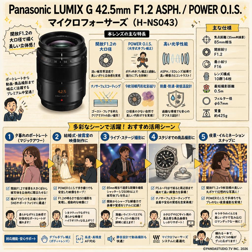 Panasonic LUMIX G 42.5mm F1.2 ASPH. / POWER O.I.S. マイクロフォーサーズ  (H-NS043) 用途