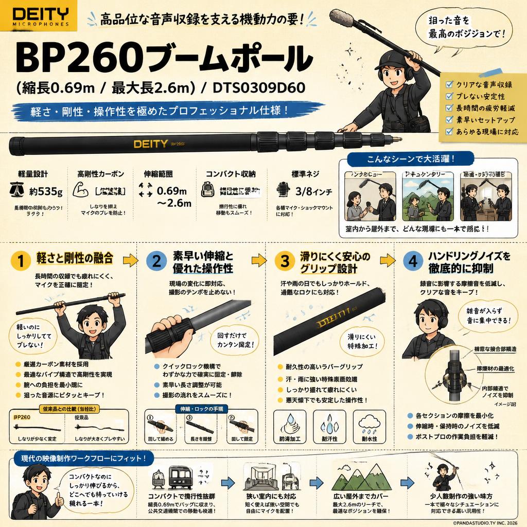 Deity Microphones BP260ブームポール(縮長0.69m/最大長2.6m) /  DTS0309D60 概要