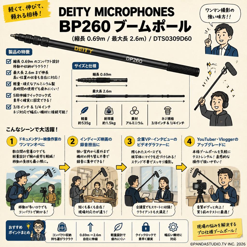 Deity Microphones BP260ブームポール(縮長0.69m/最大長2.6m) /  DTS0309D60 おもな対象のお客様