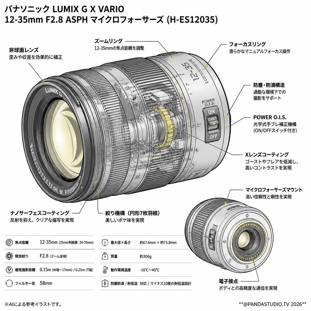 Panasonic LUMIX G X VARIO 12-35mm F2.8 ASPH マイクロフォーサーズ (H-ES12035) スペック