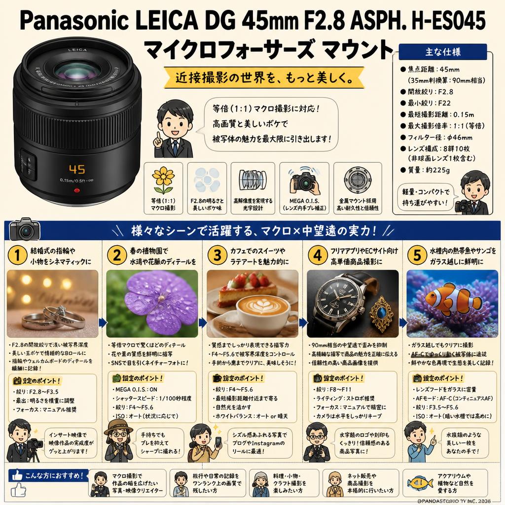 Panasonic LEICA DG 45 F2.8 ASPH H-ES045 マイクロフォーサーズ マウント 用途