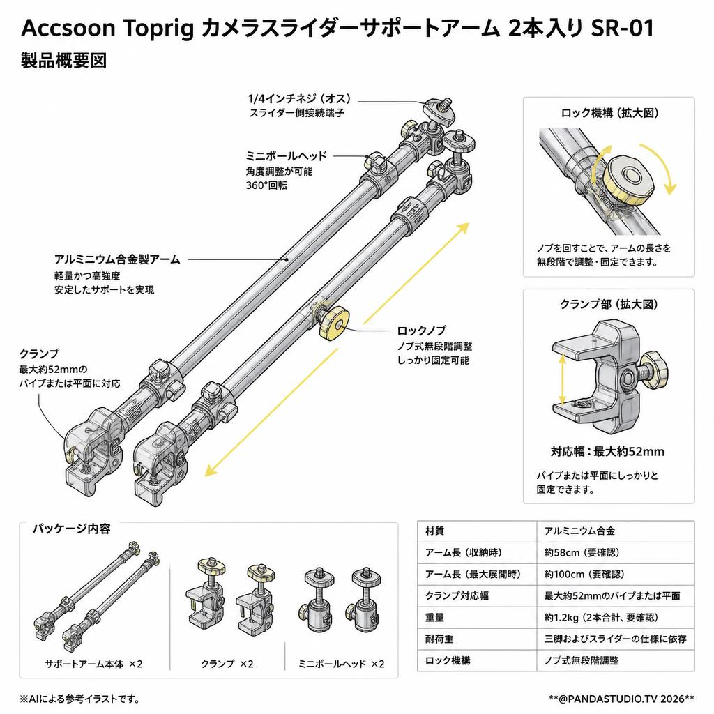 Accsoon Toprig カメラスライダーサポートアーム 2本入りSR-01 スペック