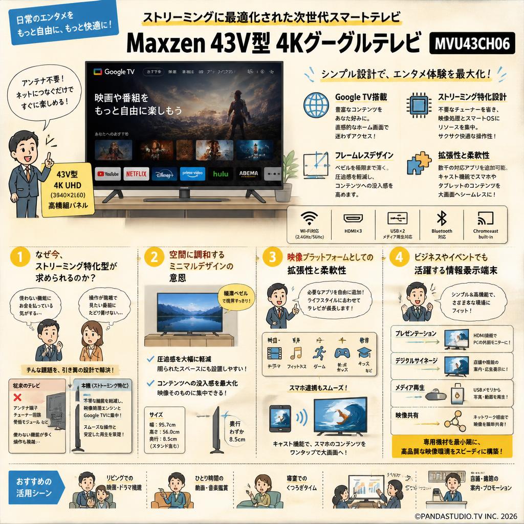 Maxzen 43V型 4Kグーグルテレビ  MVU43CH06 概要