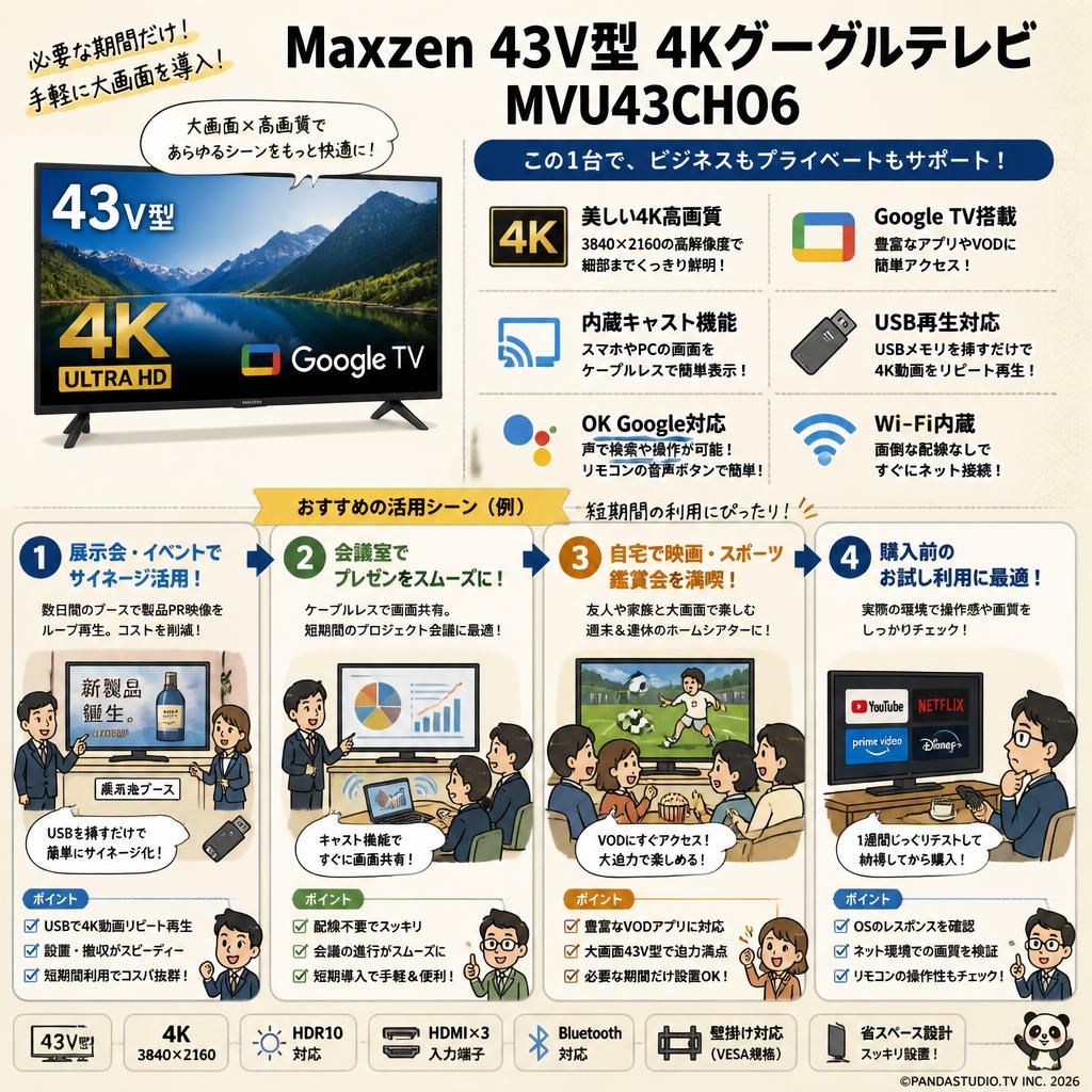 Maxzen 43V型 4Kグーグルテレビ  MVU43CH06 おもな対象のお客様