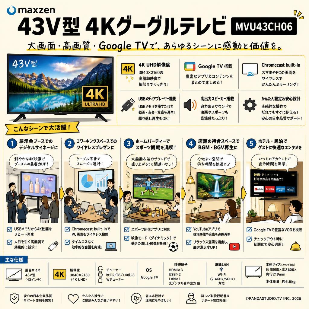 Maxzen 43V型 4Kグーグルテレビ  MVU43CH06 用途