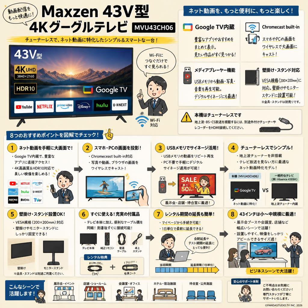 Maxzen 43V型 4Kグーグルテレビ  MVU43CH06 FAQ（よくある質問と答え）