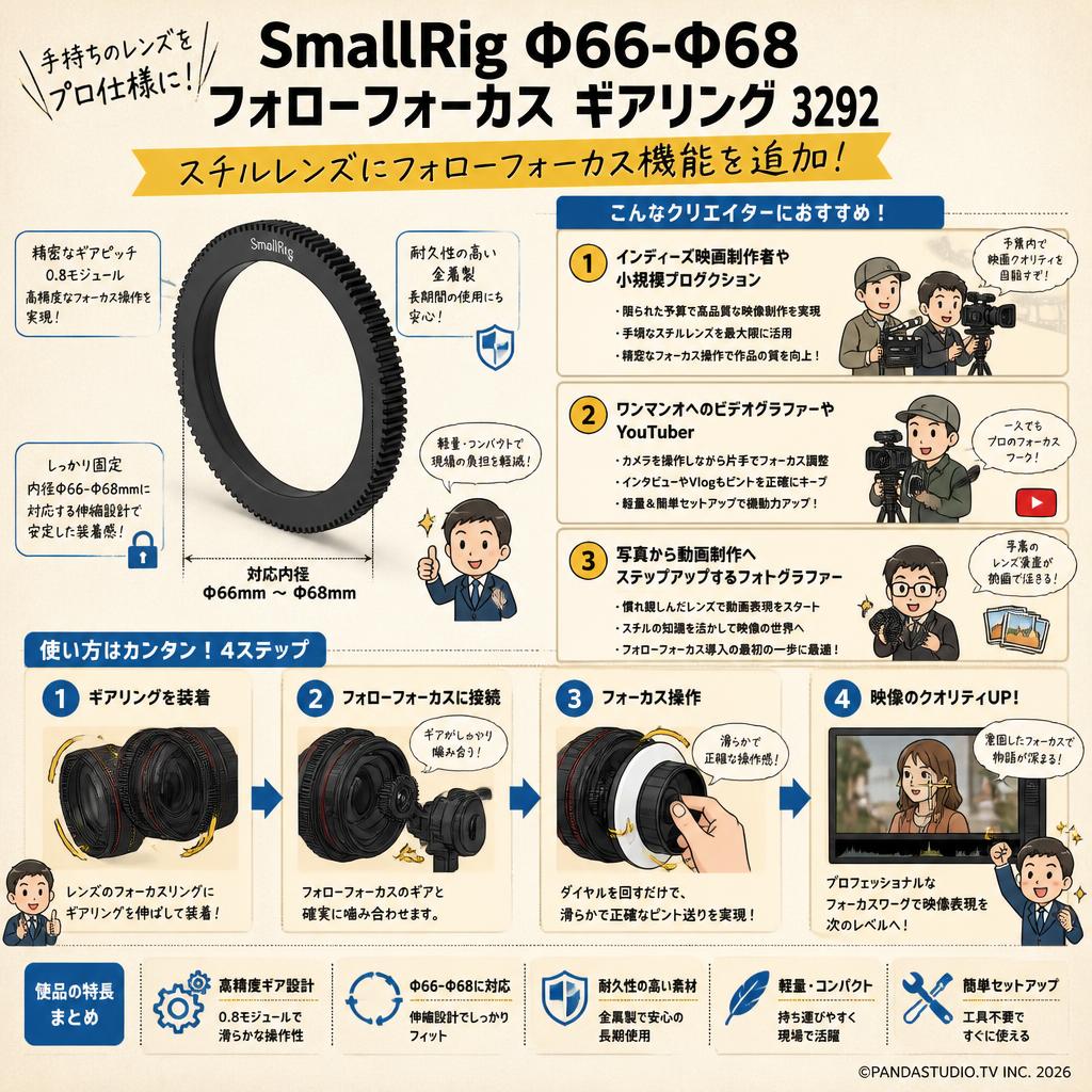 SmallRig Φ66-Φ68フォローフォーカス ギアリング 3292 おもな対象のお客様