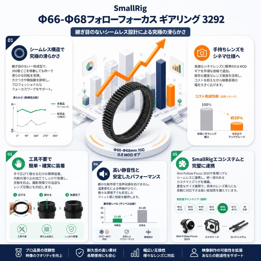 SmallRig Φ66-Φ68フォローフォーカス ギアリング 3292 セールスポイント