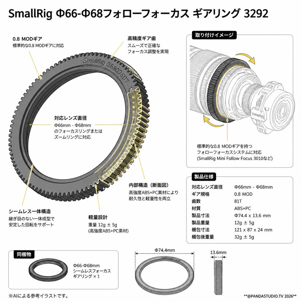 SmallRig Φ66-Φ68フォローフォーカス ギアリング 3292 スペック