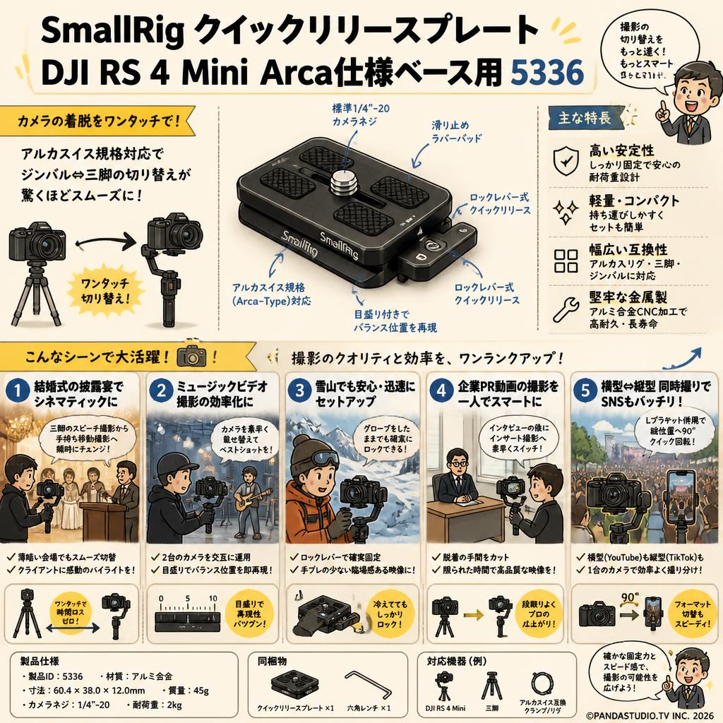 SmallRig クイックリリースプレート DJI RS 4 Mini Arca仕様ベース用 5336 用途