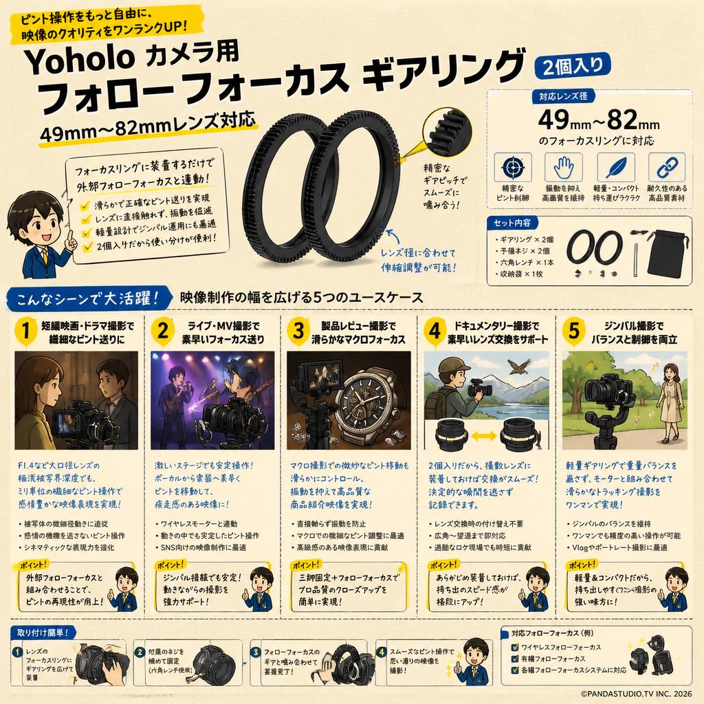 Yoholo カメラ用 フォローフォーカ スギアリング 2個入り 49mm～82mmレンズ対応 用途