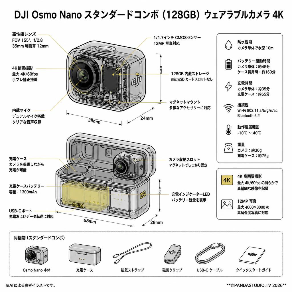 DJI Osmo Nanoスタンダードコンボ (128GB) ウェアラブルカメラ4K スペック