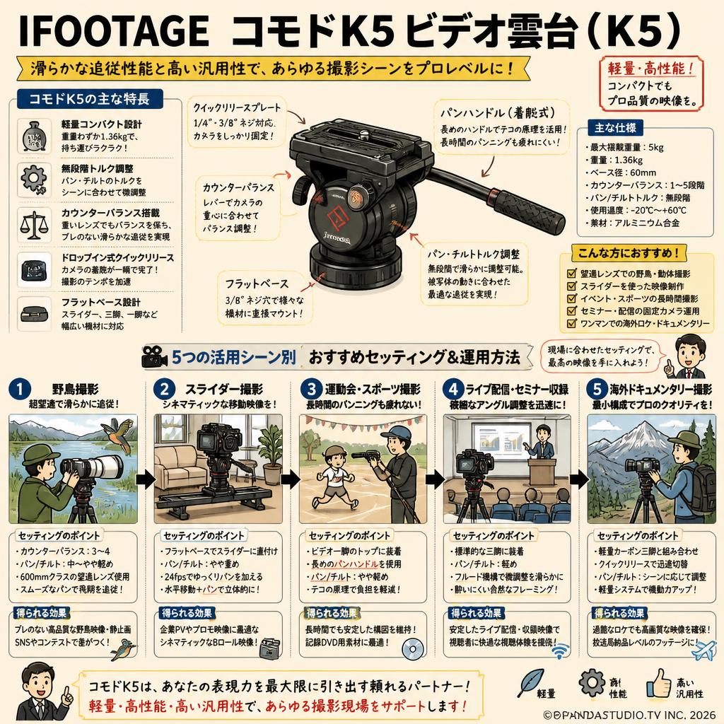 IFOOTAGE  コモドK5 ビデオ雲台 ( K5 )【PROKIZAI.COM】 用途