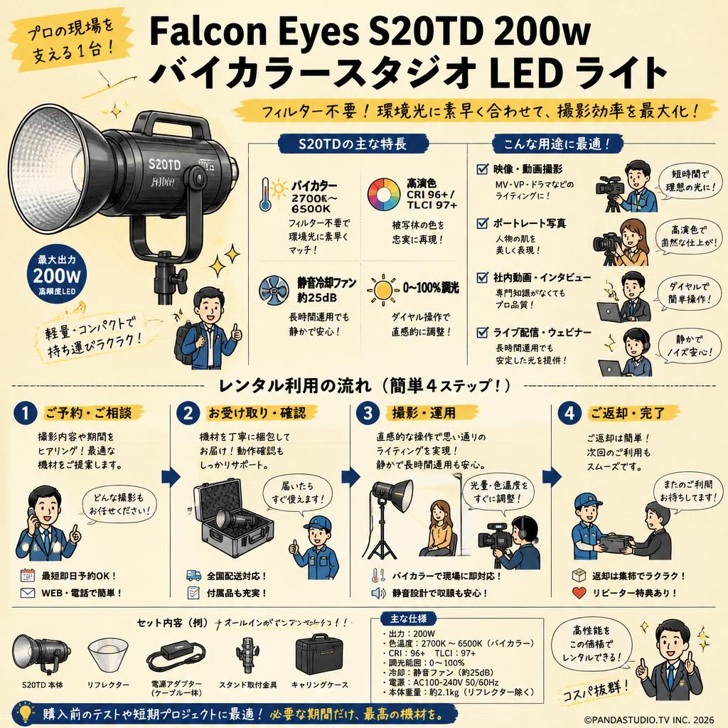 Falcon Eyes S20TD 200w バイカラースタジオ LED ライト【PROKIZAI.COM】 おもな対象のお客様