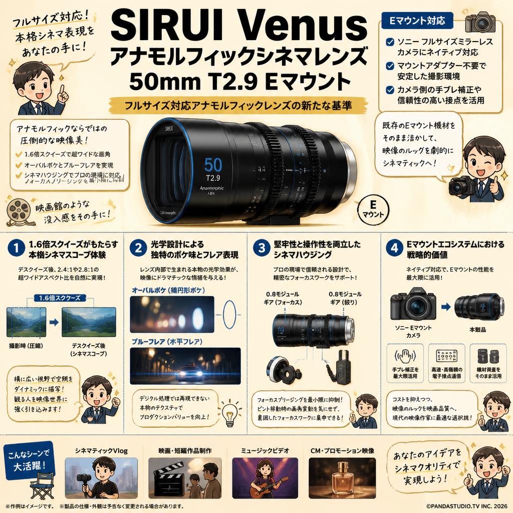 SIRUI Venus アナモルフィックシネマ レンズ 50mm T2.9 Eマウント 概要