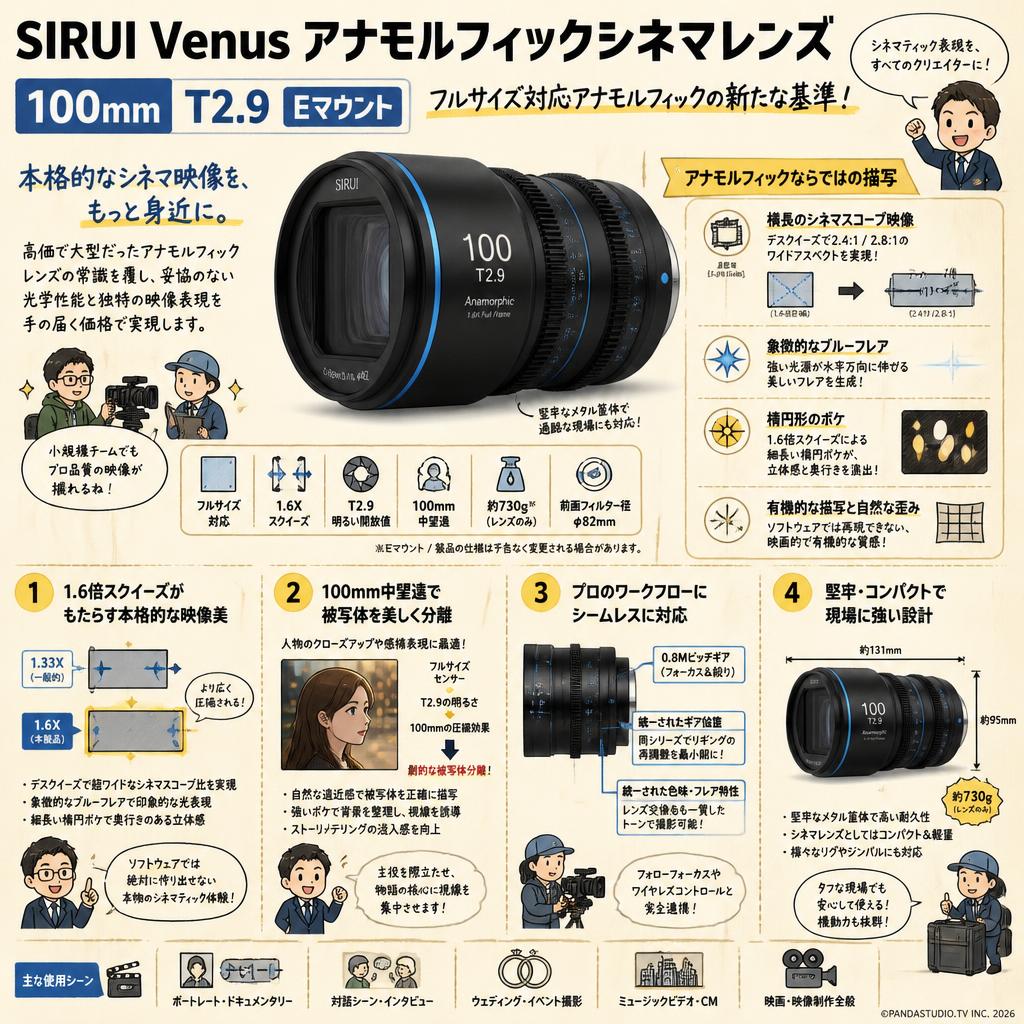 SIRUI Venus アナモルフィックシネマ レンズ 100mm T2.9 Eマウント 概要