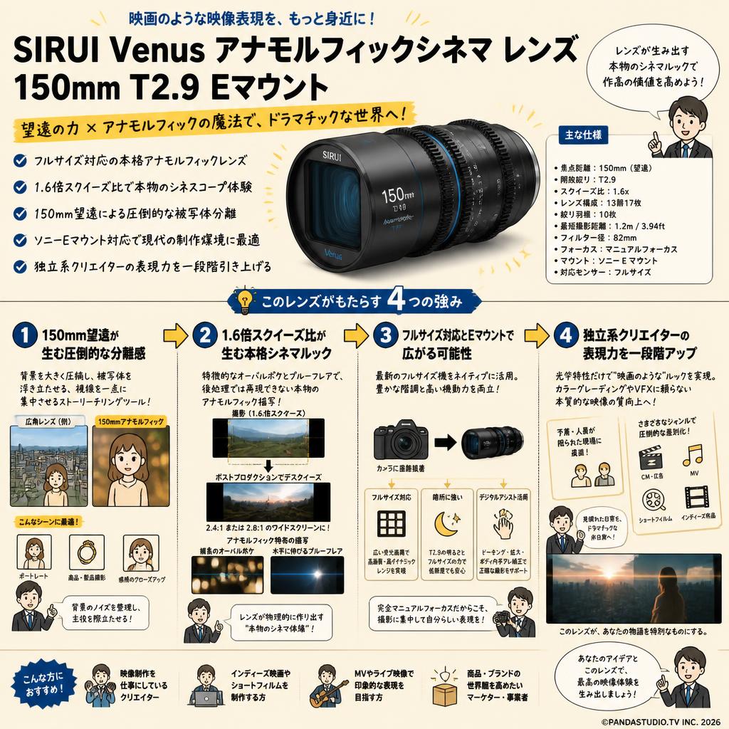SIRUI Venus アナモルフィックシネマ レンズ 150mm T2.9 Eマウント 概要